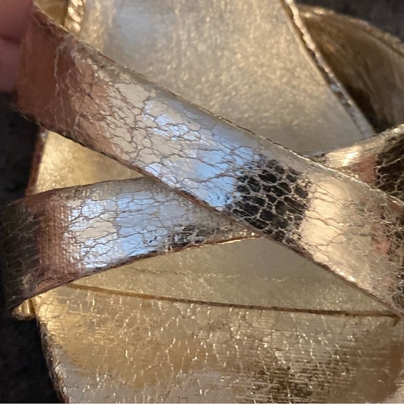 Topshop Gold Metallic Crackle Heels Ankle Wrap Criss Cross Holiday US 8.5/UK 6 - Picture 5 of 9